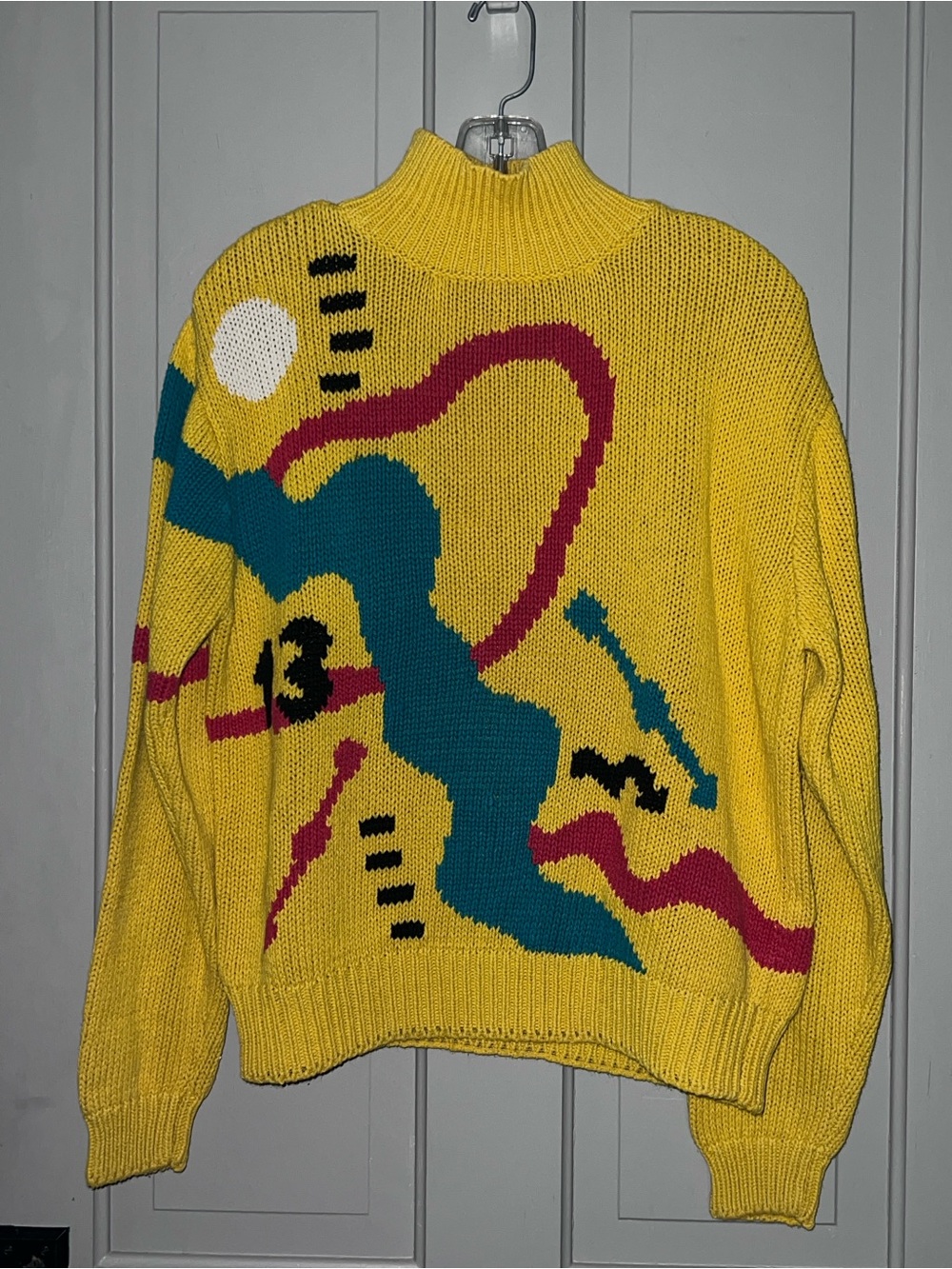 Vintage 1980s Lizwear Mustard Yellow Abstract Geometric Retro Sweater Funky